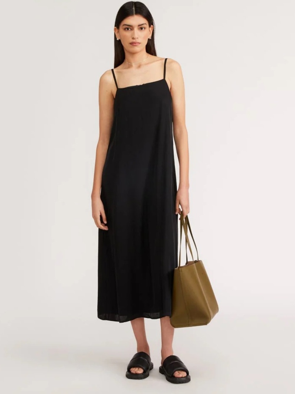 Everlane The Satin Square-Neck Slip Dress in Black Size 4
